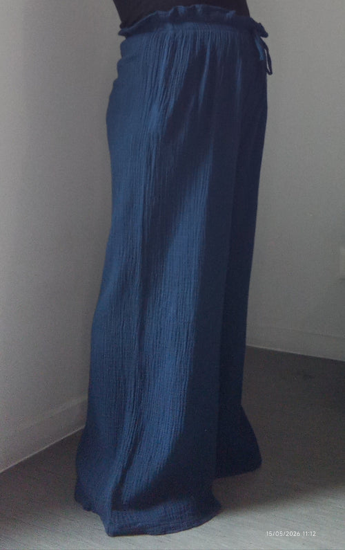 Pantalon jambes larges gaze de coton
