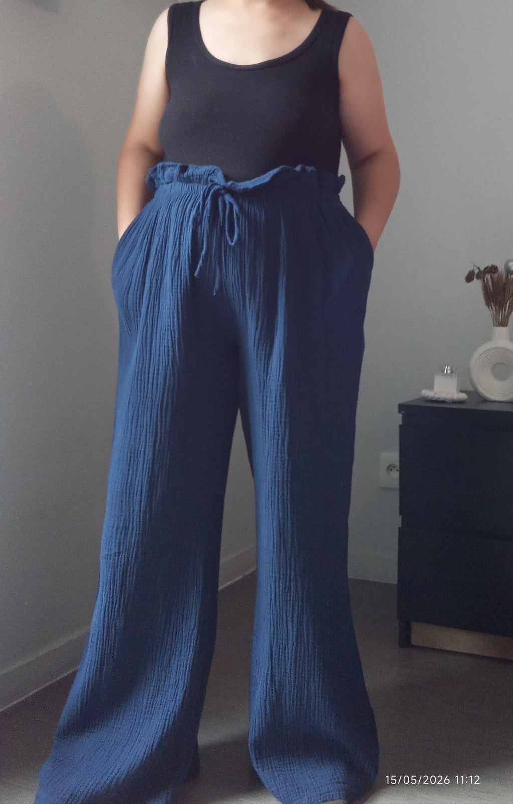 Pantalon jambes larges gaze de coton