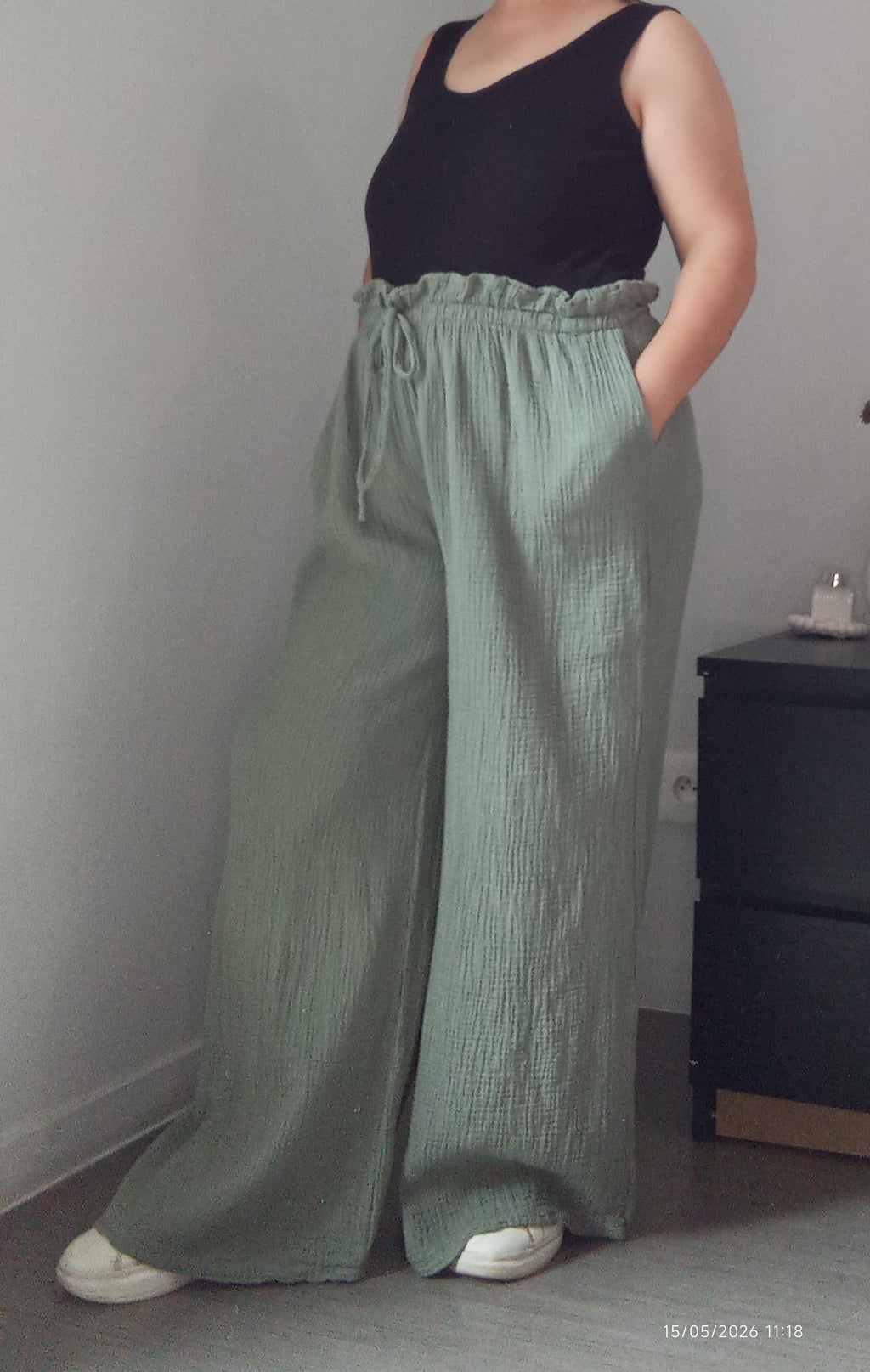 Pantalon jambes larges gaze de coton