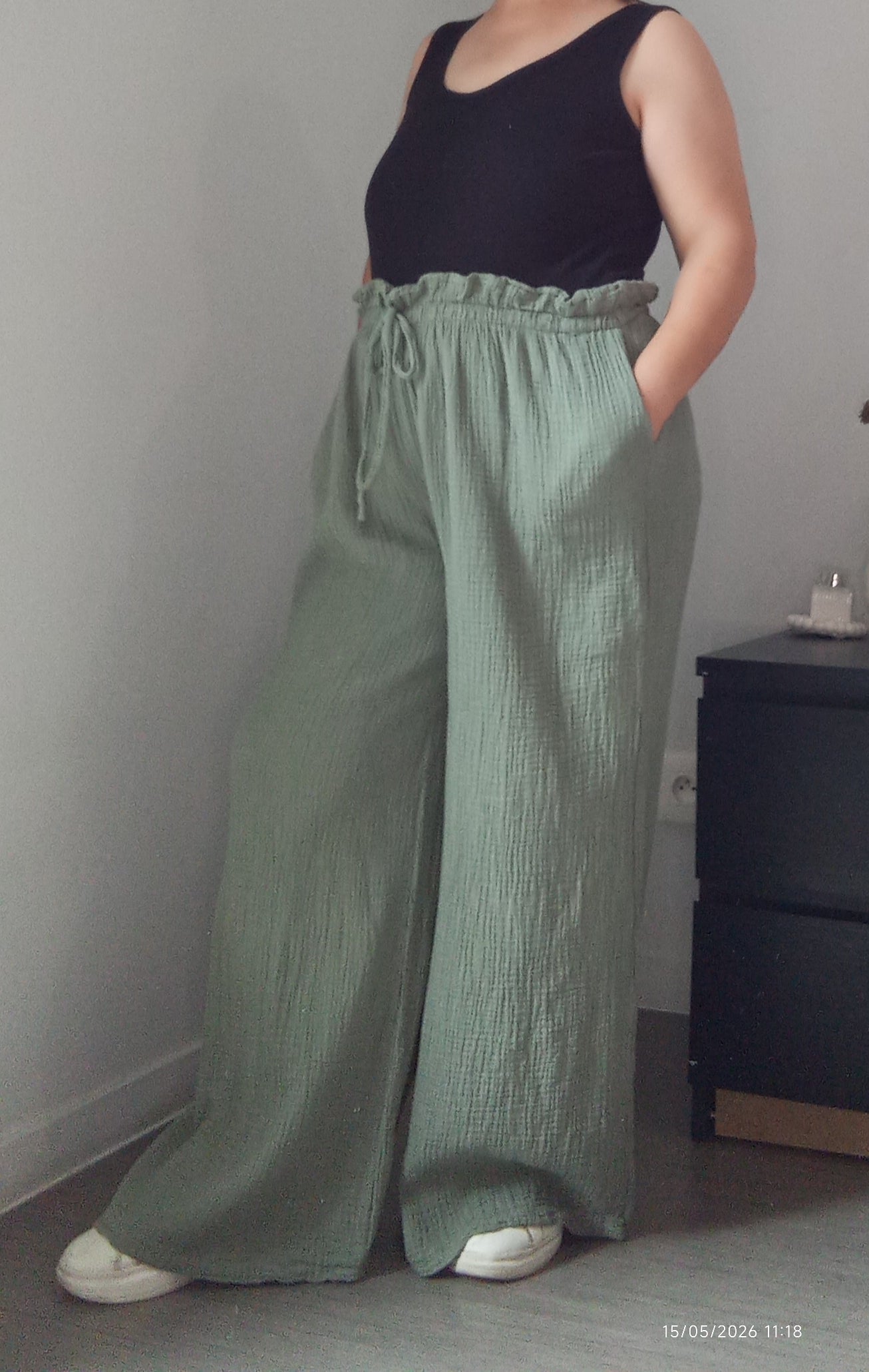 Pantalon jambes larges gaze de coton