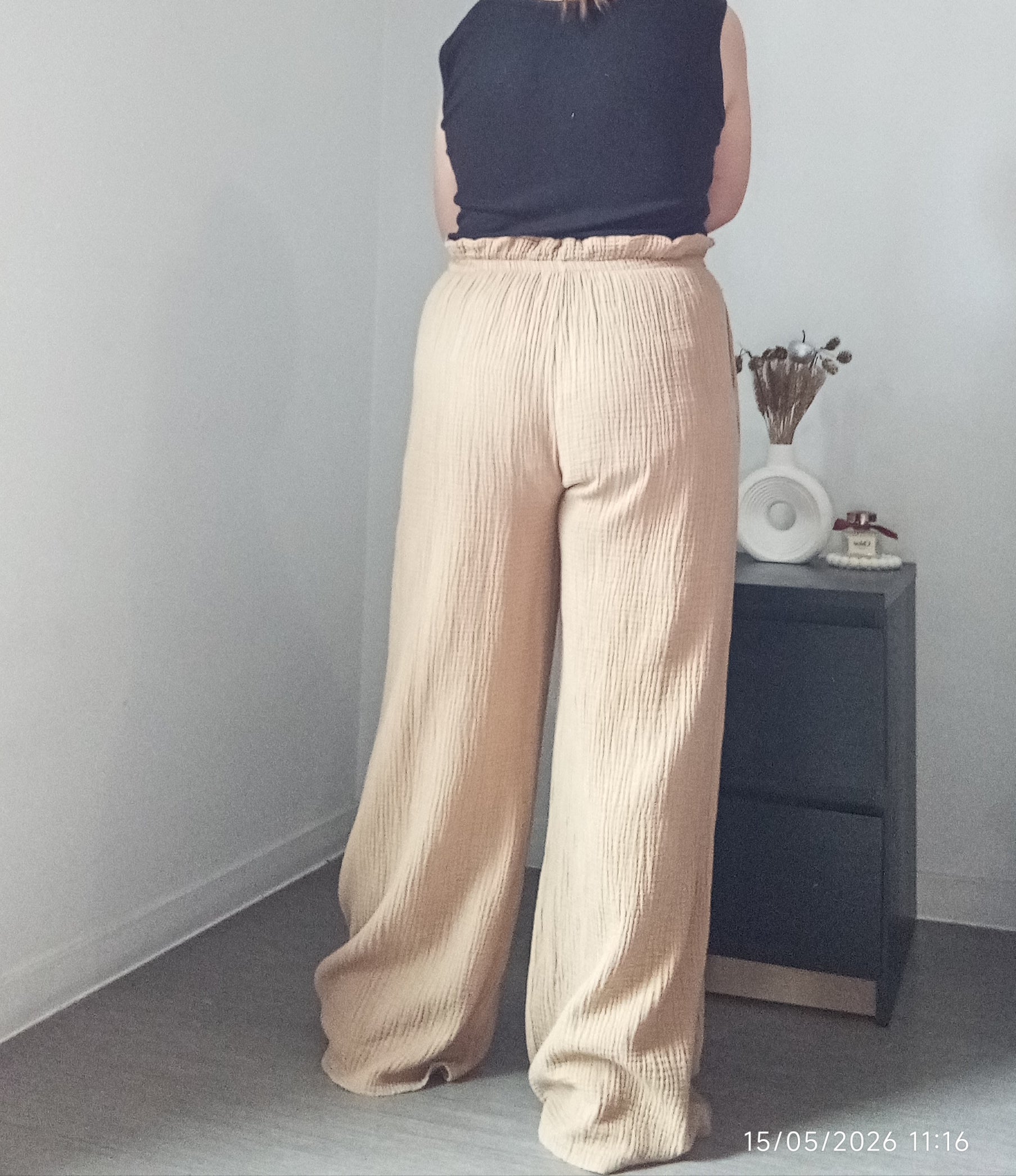 Pantalon jambes larges gaze de coton