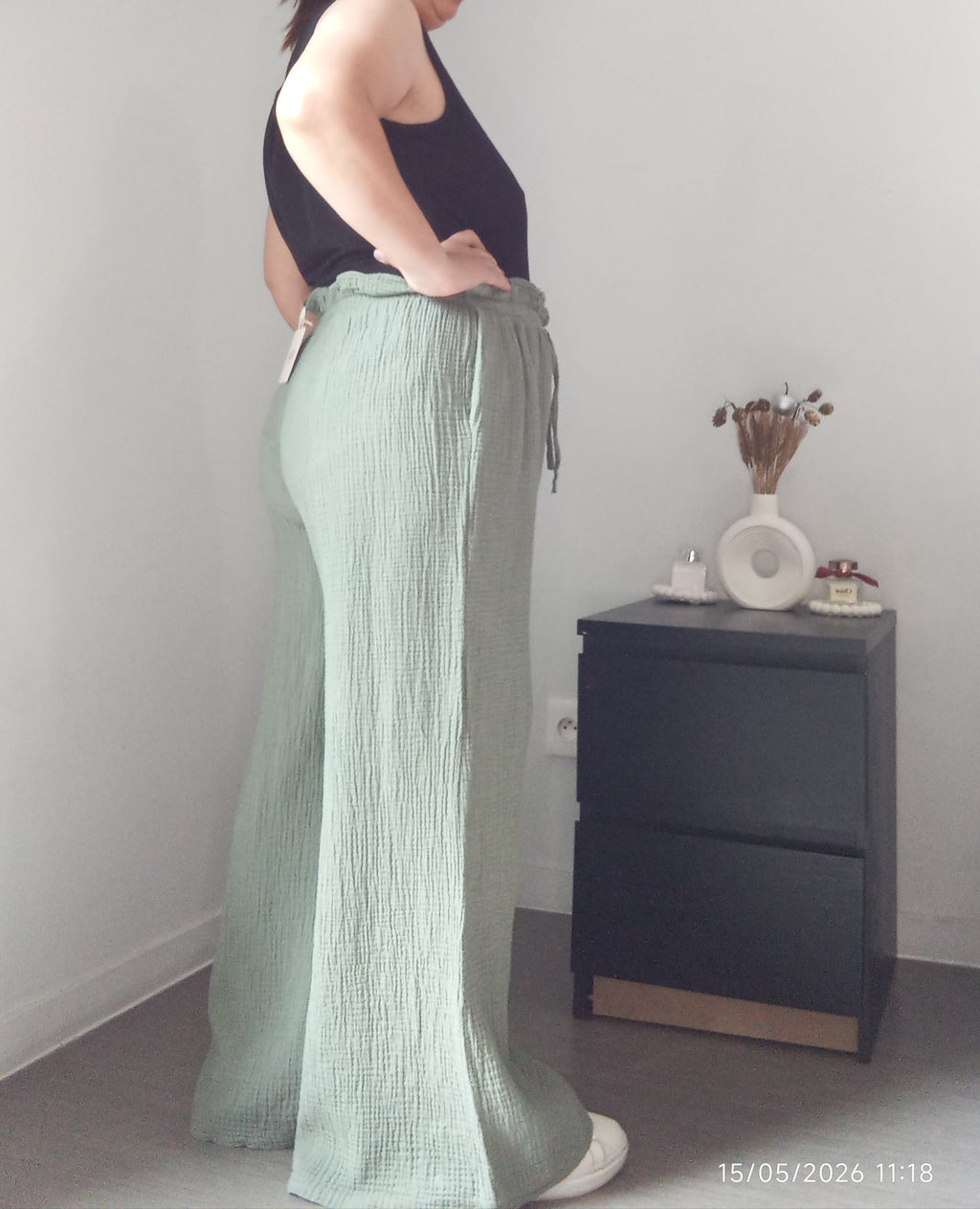 Pantalon jambes larges gaze de coton