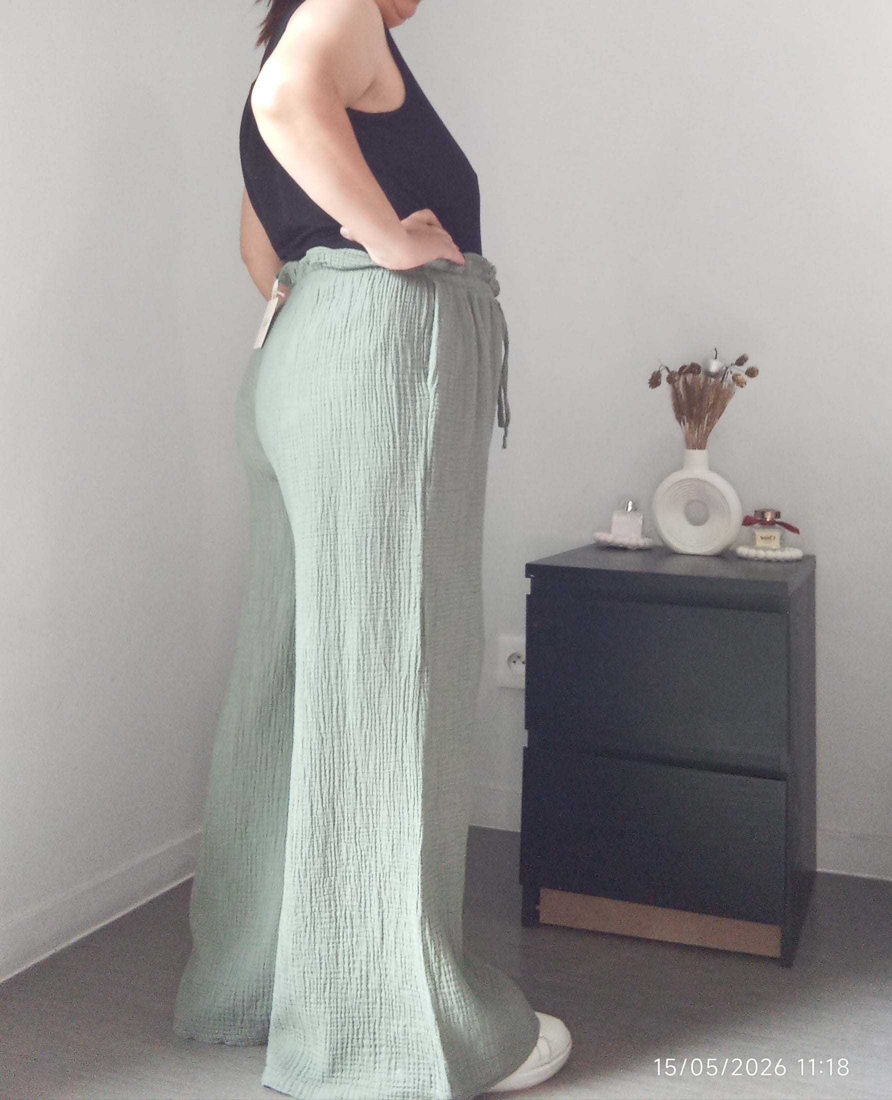 Pantalon jambes larges gaze de coton