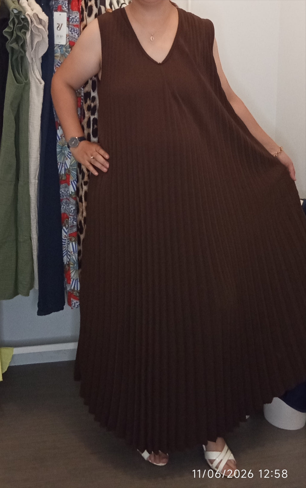 Robe longue plissée