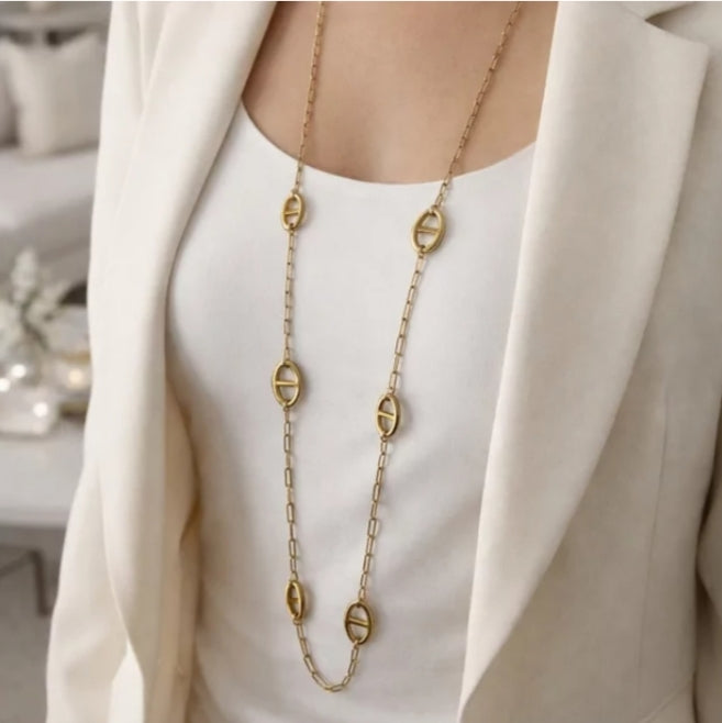 Collier sautoir doré luxe acier inoxydable