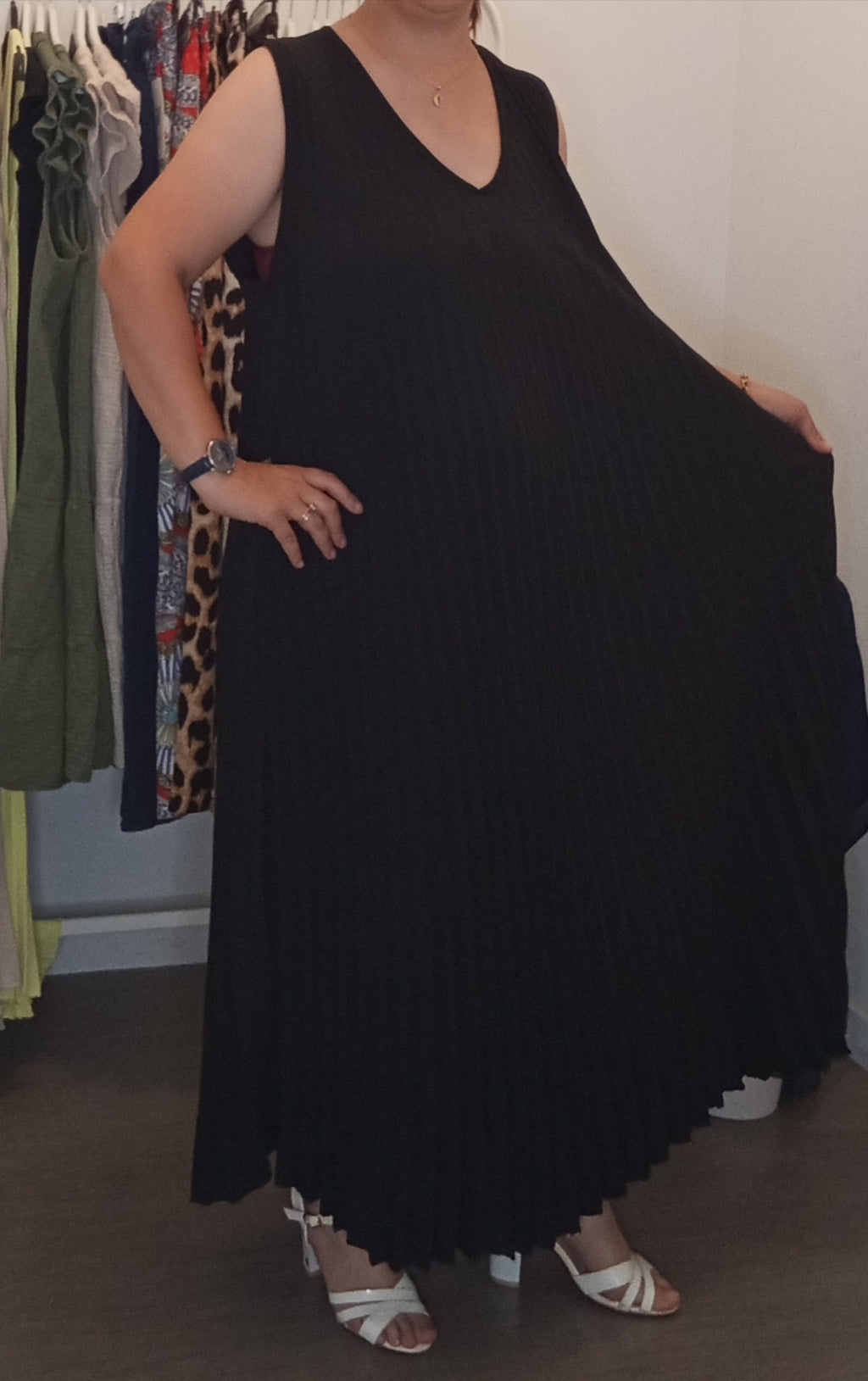 Robe longue plissée