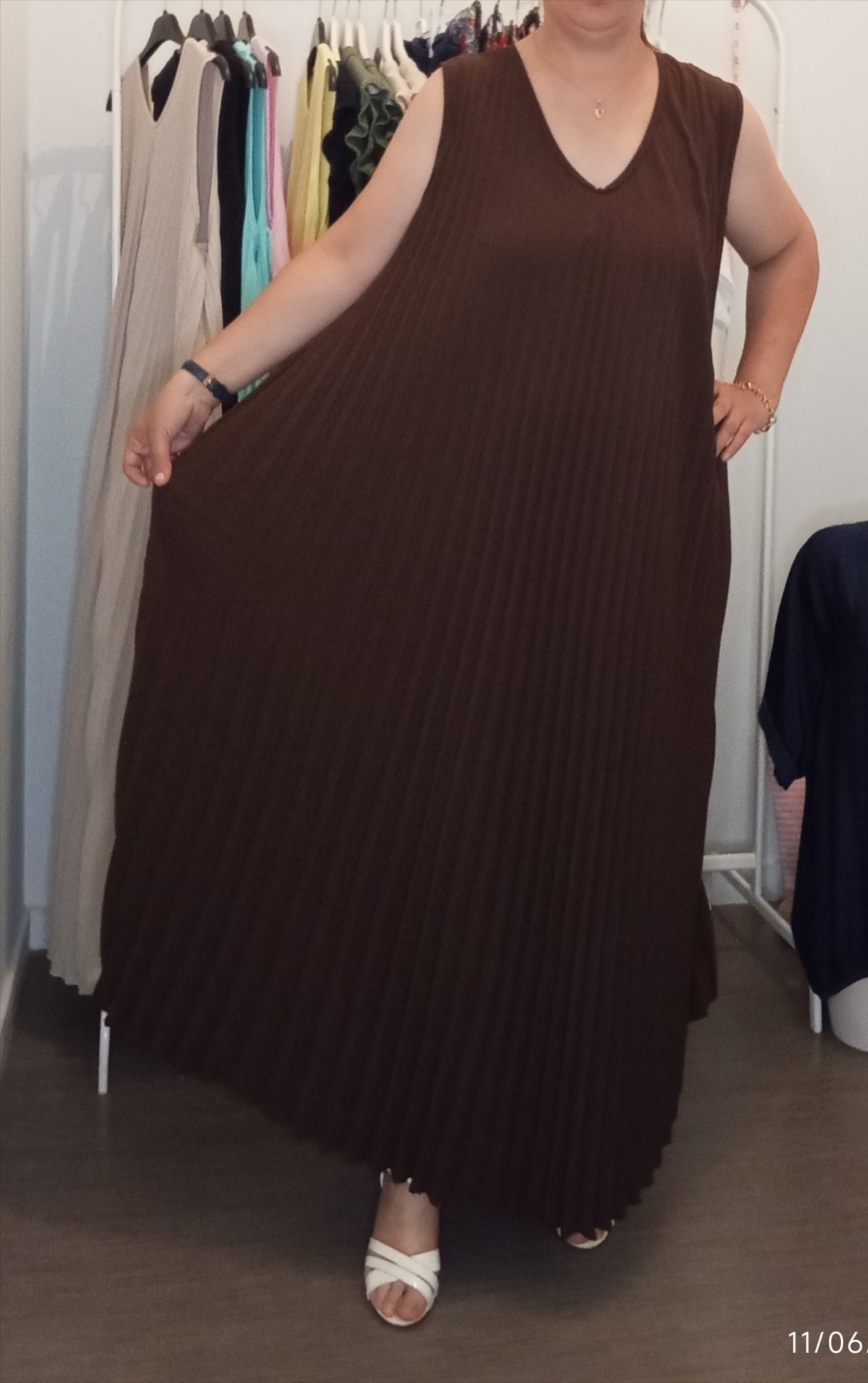 Robe longue plissée