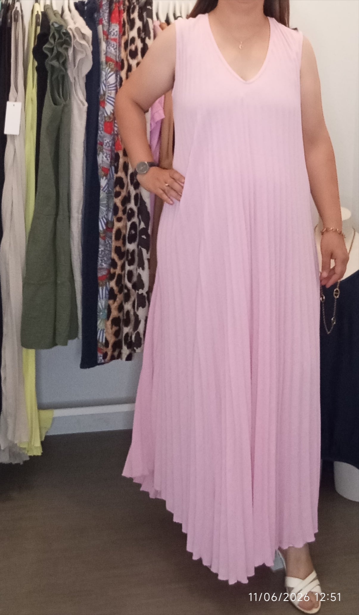 Robe longue plissée