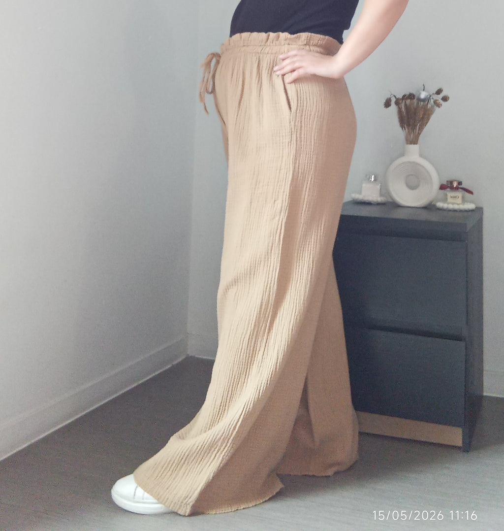 Pantalon jambes larges gaze de coton