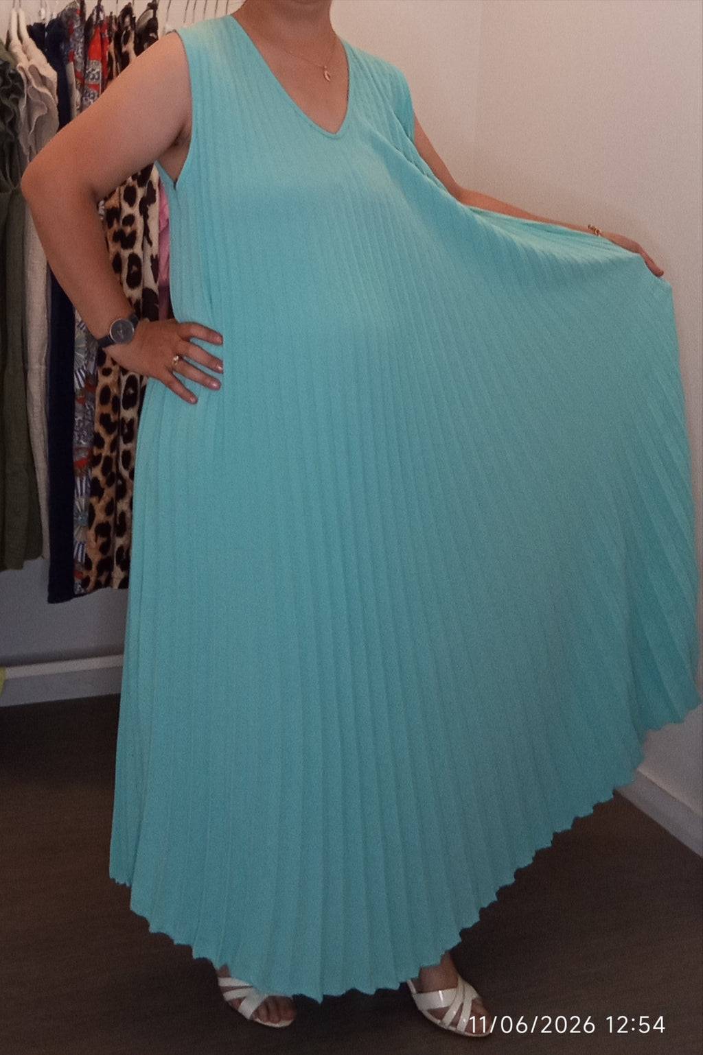 Robe longue plissée