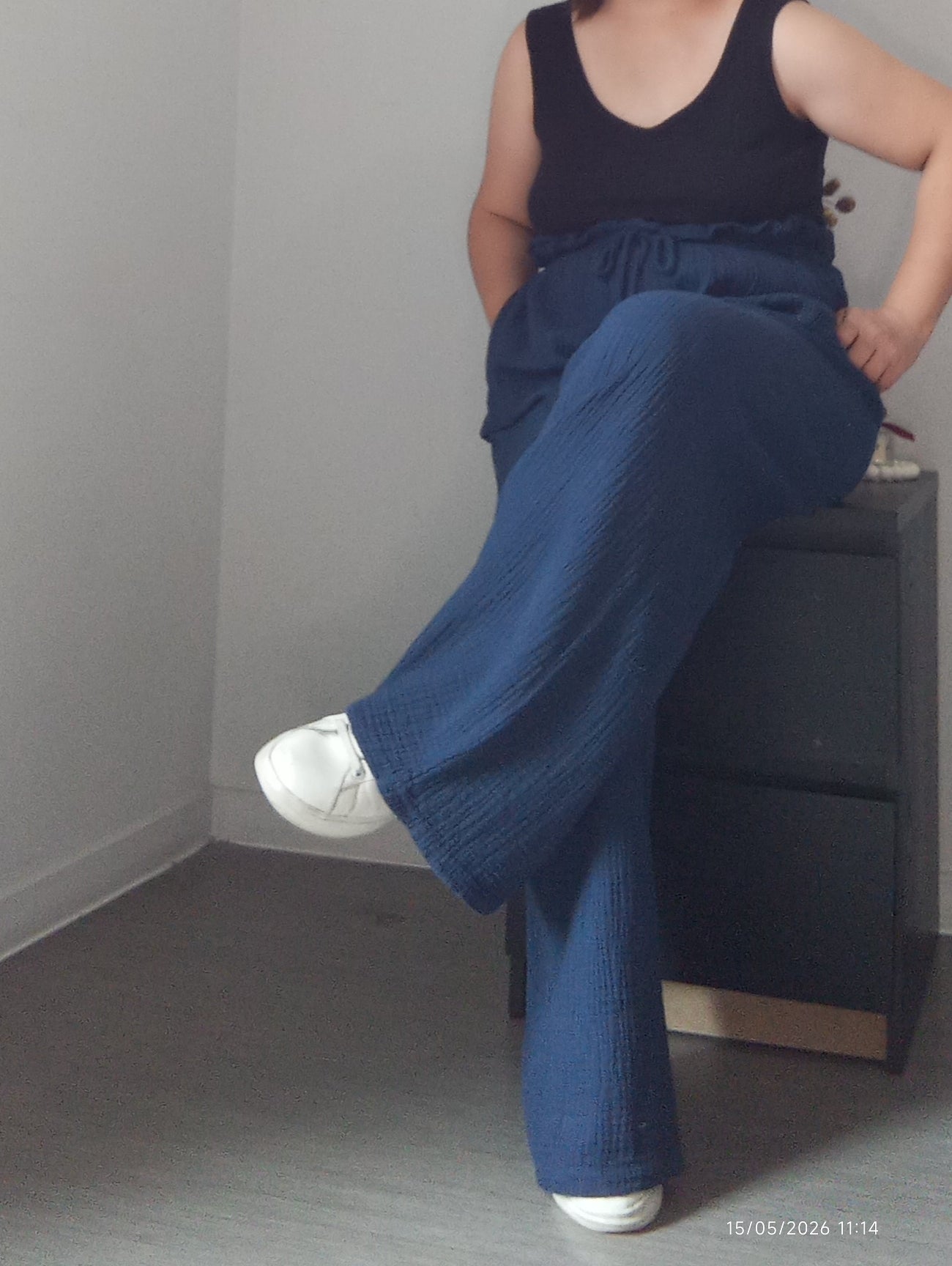 Pantalon jambes larges gaze de coton